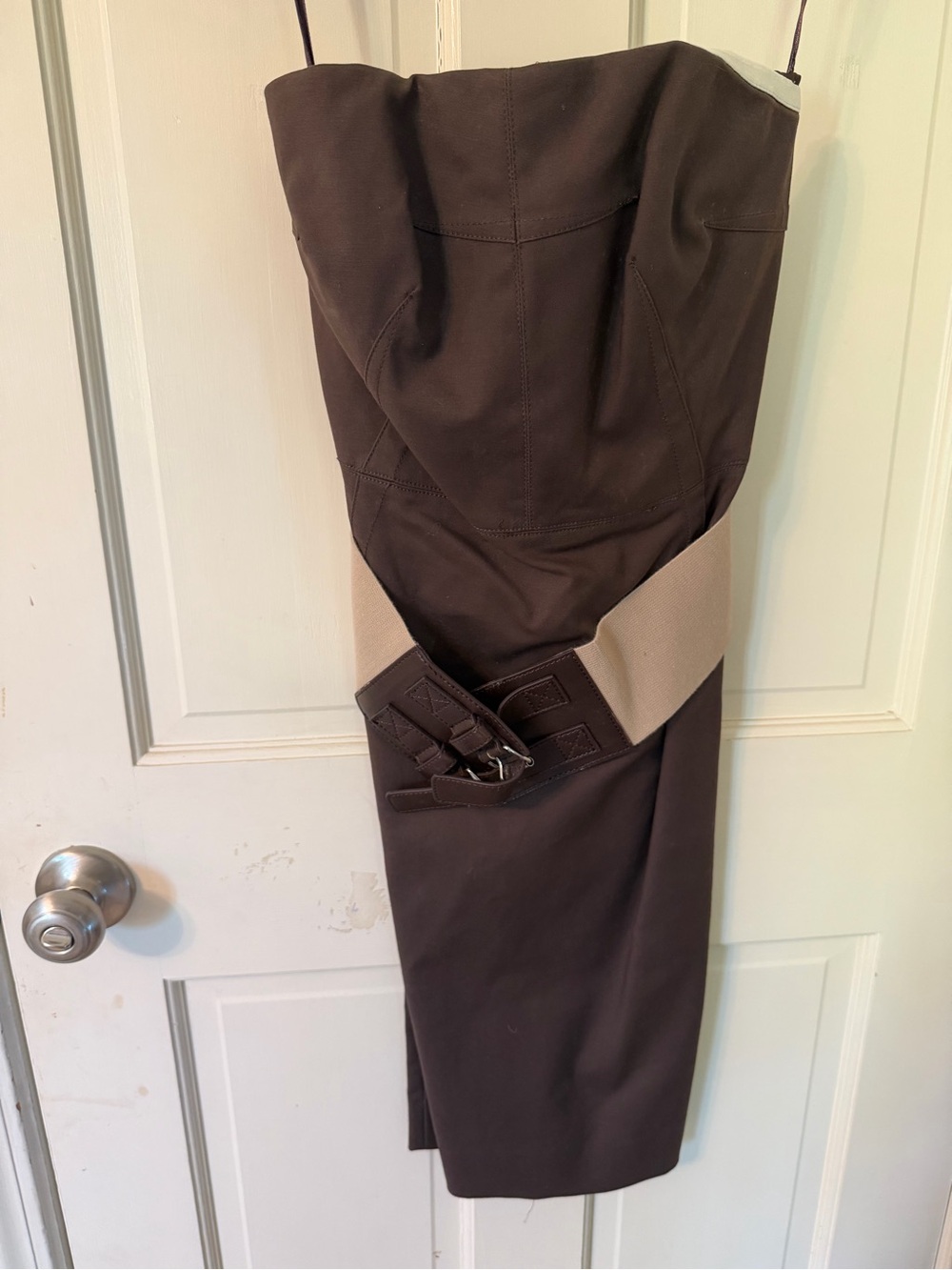 Michael Kors Dark Brown Dress with Beige Contrast Belt